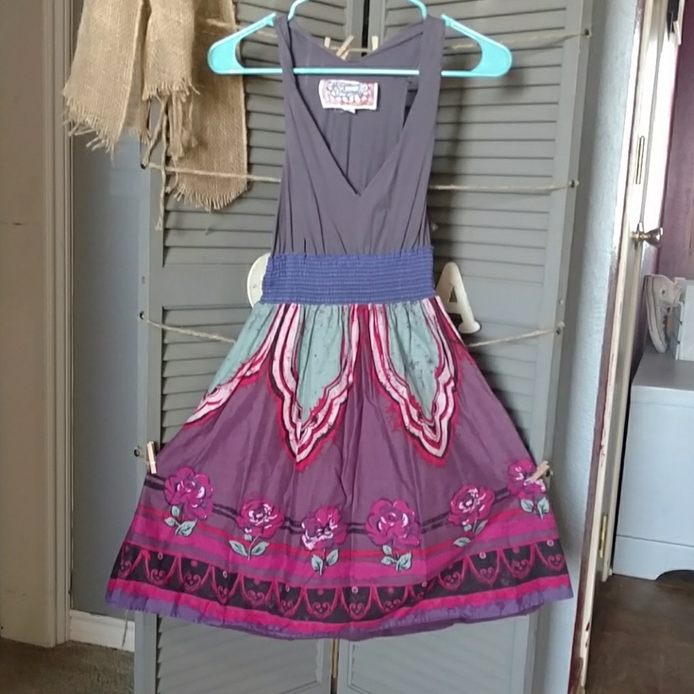 Floral Midi Dress in Purple and Pink
